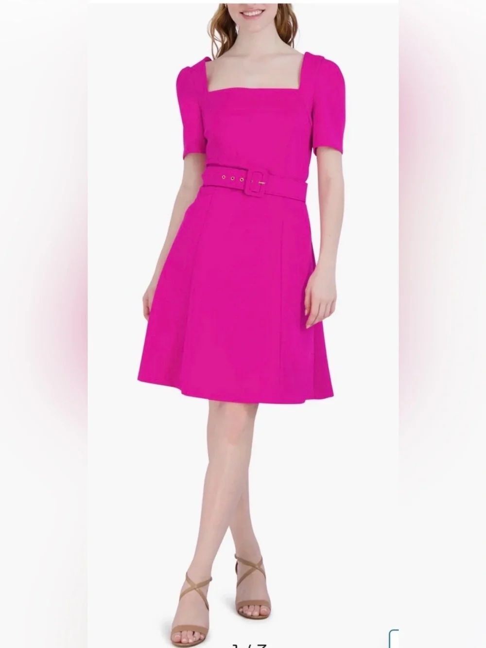 New Donna Ricco Women's A-Line Belted Skirt in Bright Fuchsia 6